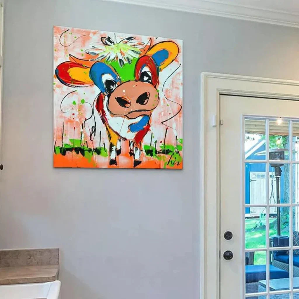 Tableau Vache Colorée Le Petit Veau - Montableaudeco