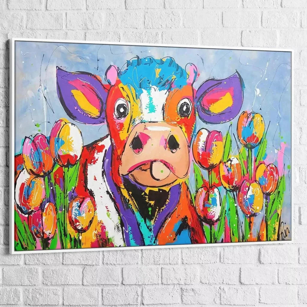 Tableau Vache Colorée Le Printemps - Montableaudeco