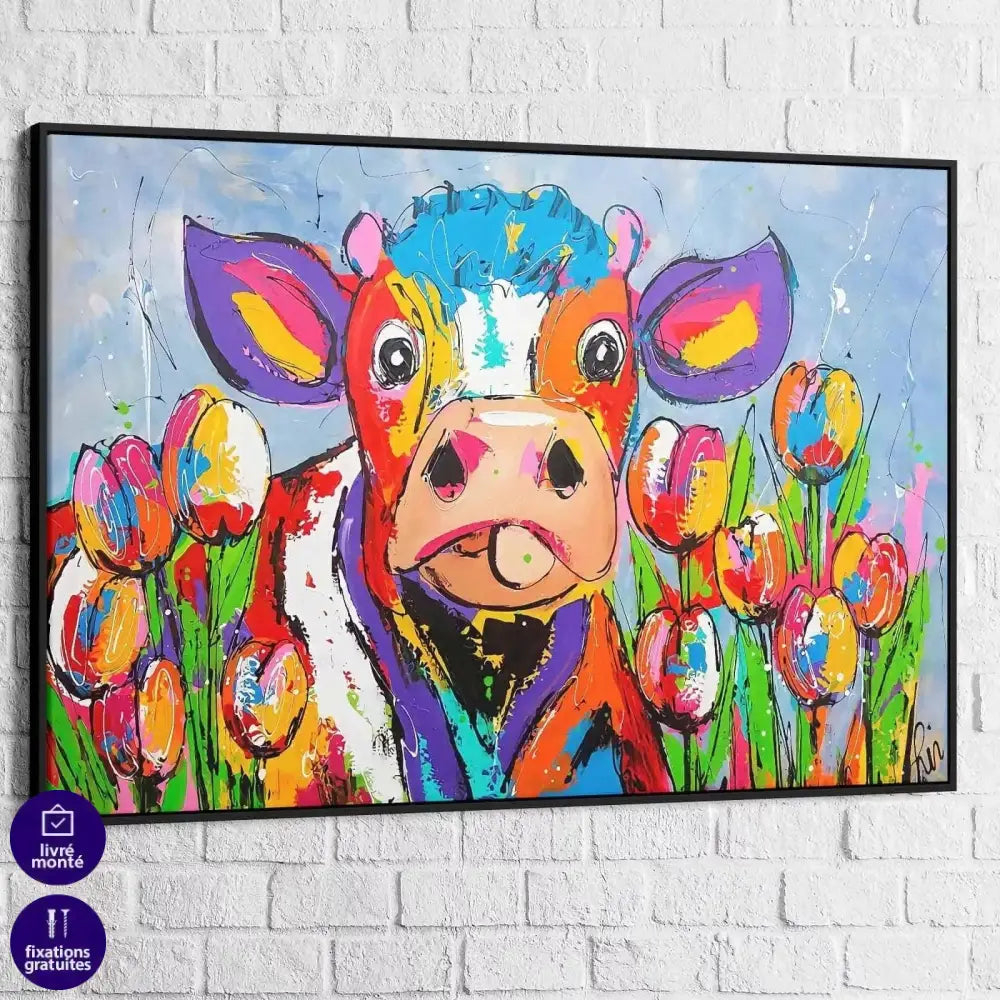 Tableau Vache Colorée Le Printemps - Montableaudeco