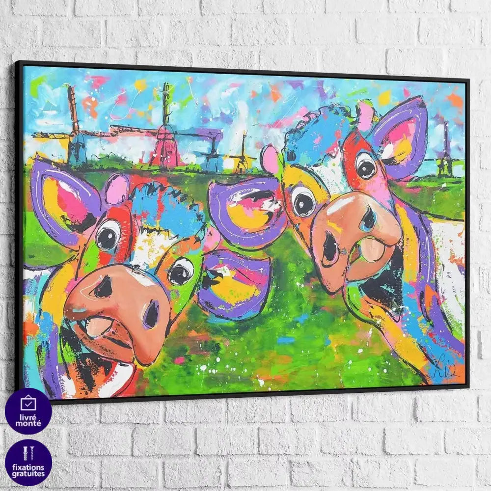 Tableau Vache Colorée Les Copines - Montableaudeco