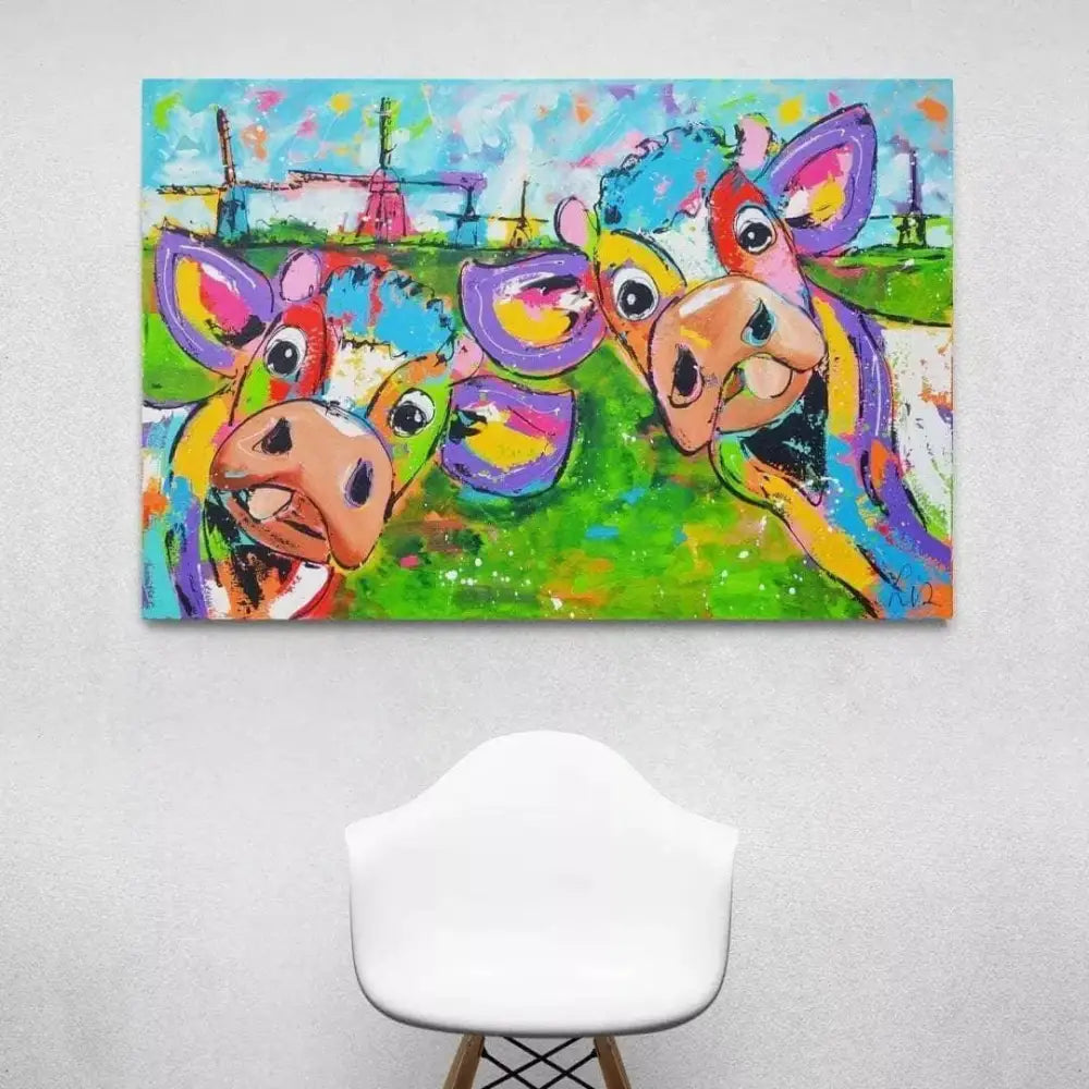 Tableau Vache Colorée Les Copines - Montableaudeco