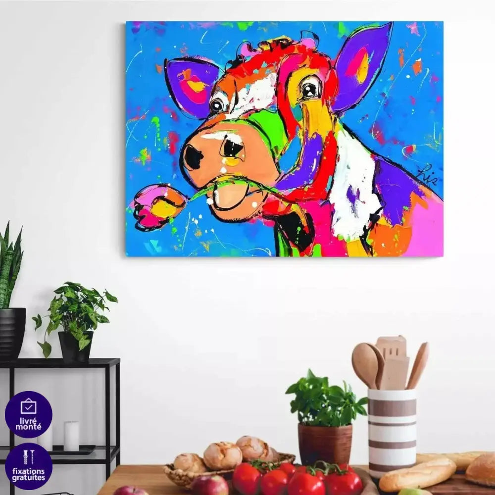 Tableau Vache Colorée Tulipe - Montableaudeco