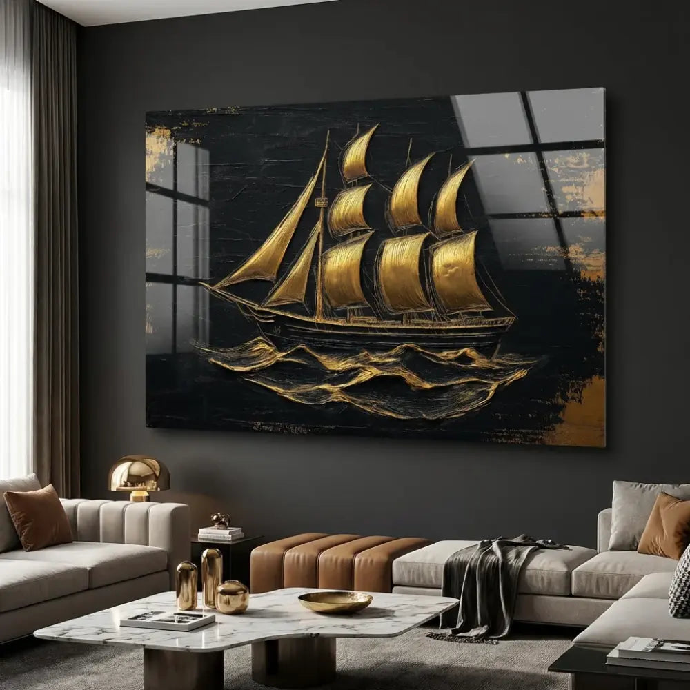 tableau voilier or et noir design moderne