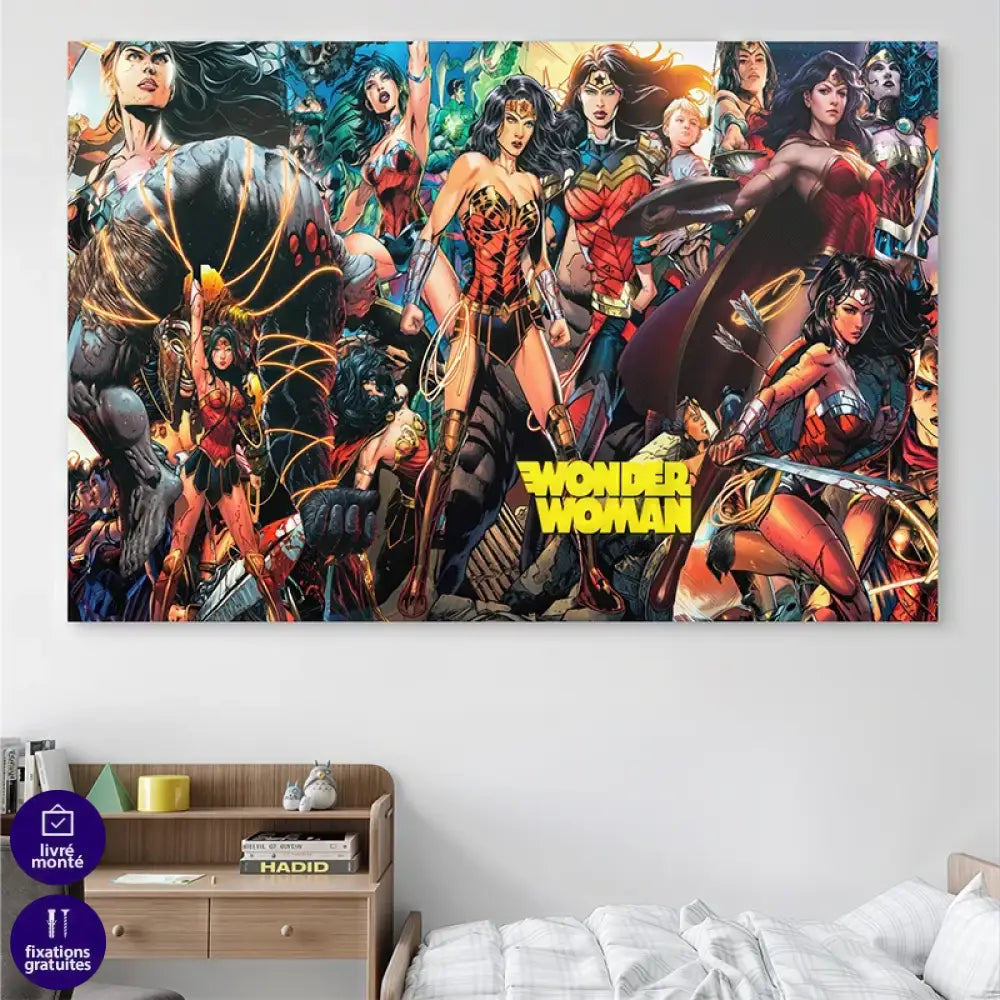 Tableau Wonder Woman en collage graphique de style comics

