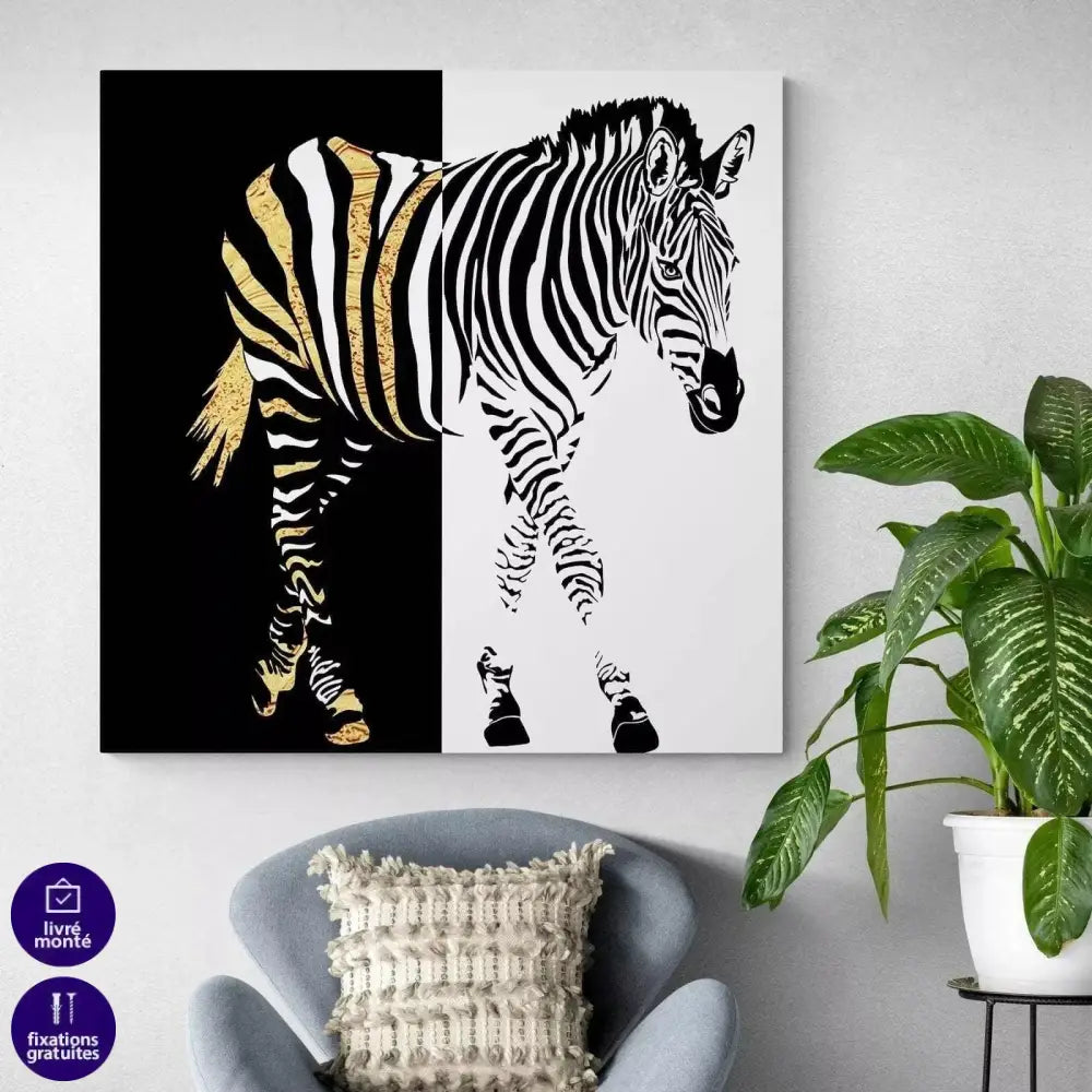 Tableau Zèbre Noir et Blanc et Or - Montableaudeco