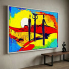 tableau afrique silhouettes femmes desert cadre blanc deco murale