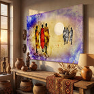 tableau africain moderne tribu soleil silhouettes africaines