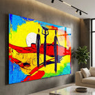 tableau africain scene desert femmes cadre noir design