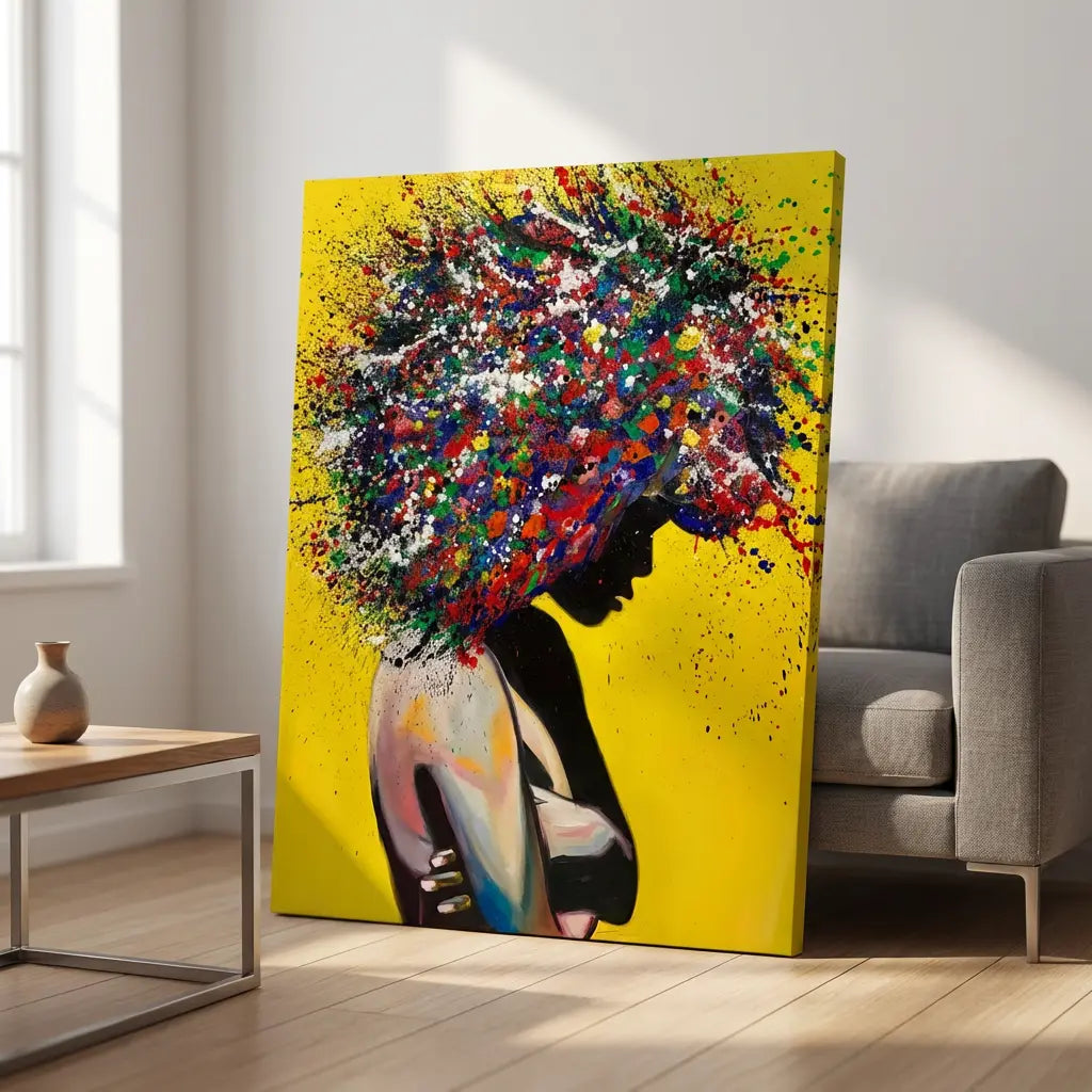 tableau afrique femme colorée éclat de liberté abstrait