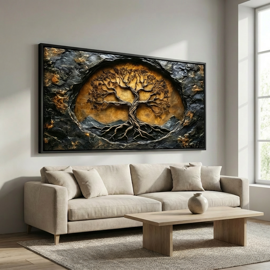 tableau arbre de vie 3D effet sculpture
