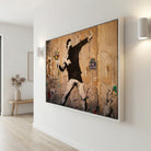 tableau banksy cadre flottant blanc deco murale moderne