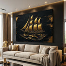 tableau bateau doré art contemporain élégant