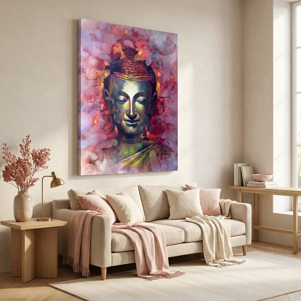 tableau bouddha rose aura de sérénité décoration zen