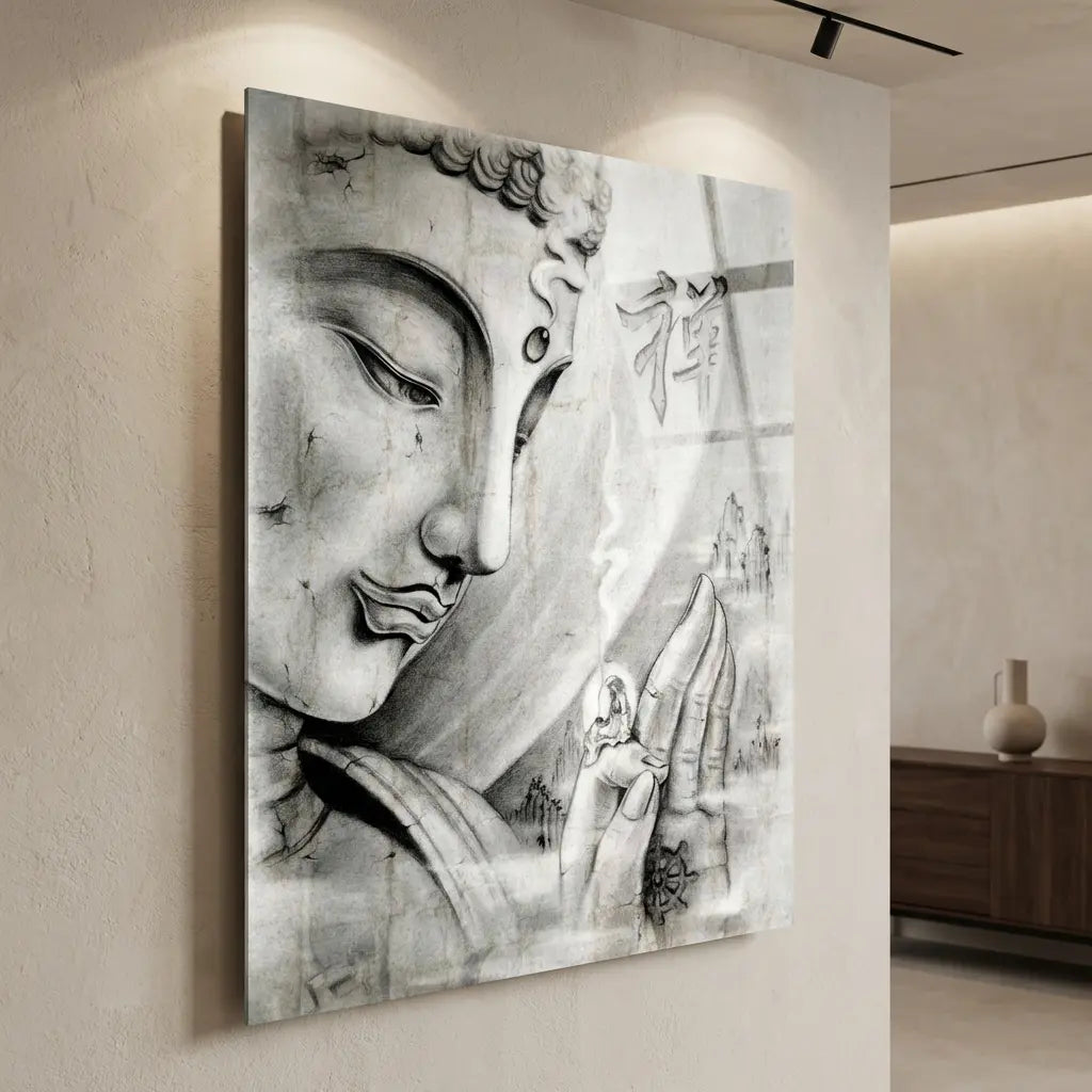 tableau bouddha spirituel noir blanc ambiance zen