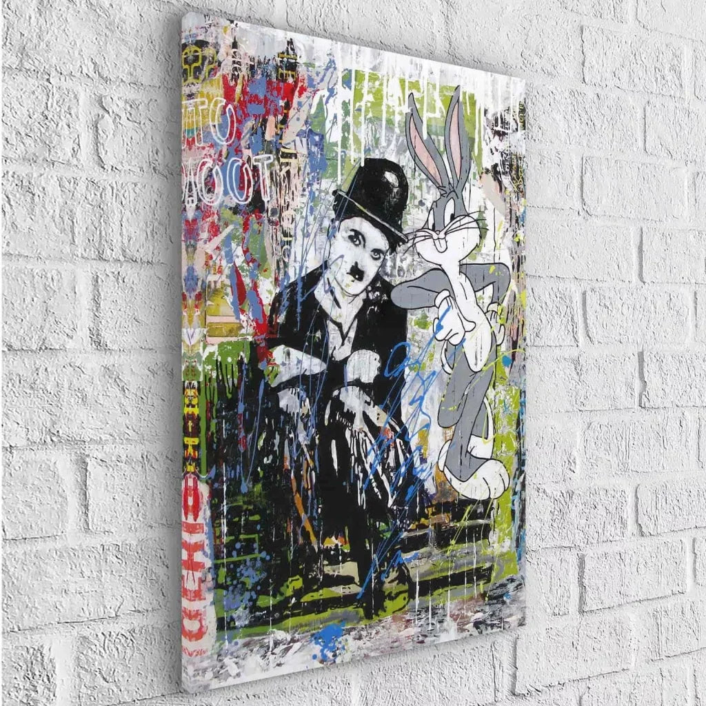 tableau charlie chaplin street art avec bugs bunny