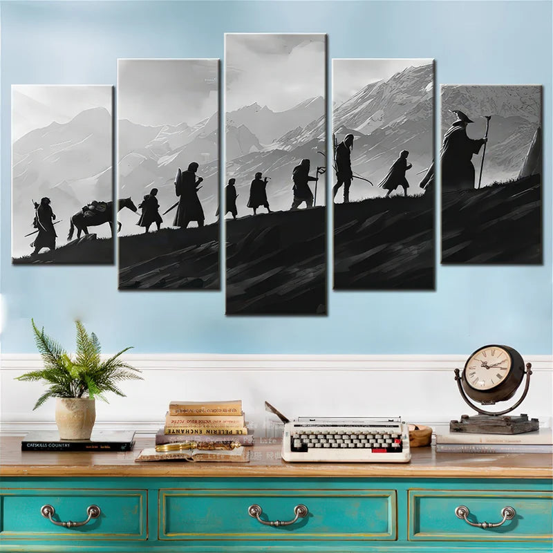 tableau fantasy la communauté de l’anneau format 5 panneaux pour salon