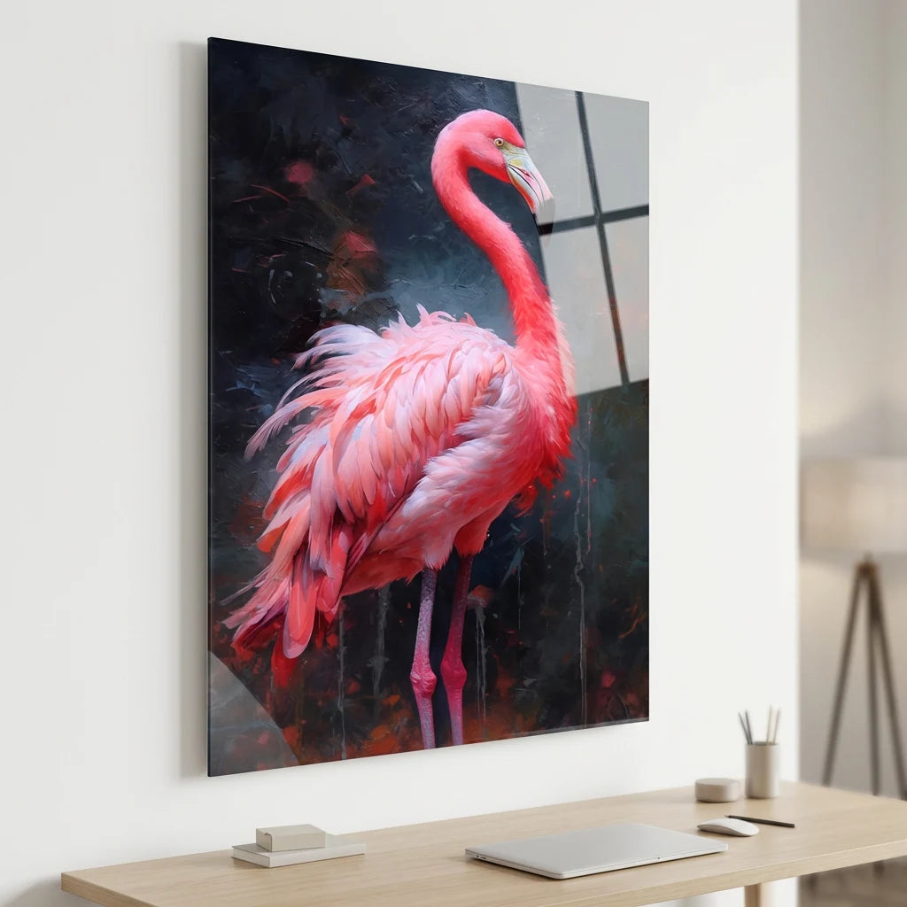 tableau flamant rose peinture artistique fond sombre