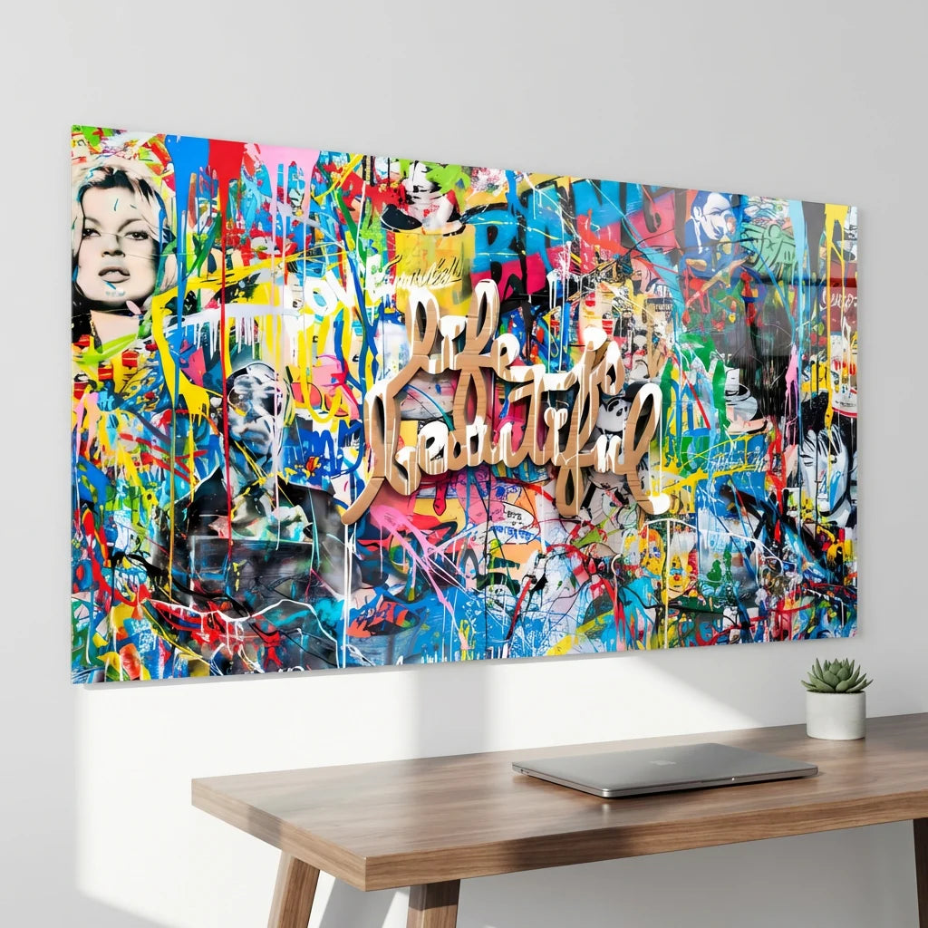 tableau graffiti life is beautiful décoration murale