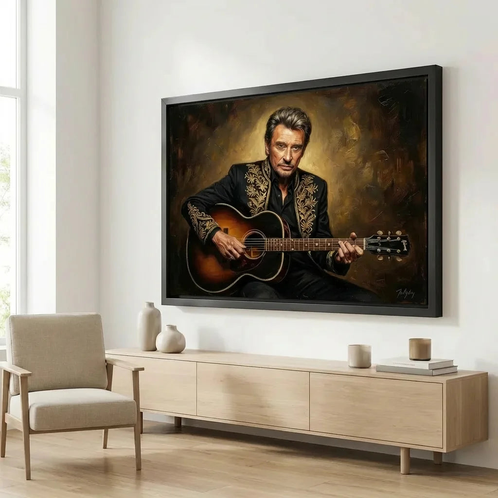 tableau johnny hallyday cadre noir flottant
