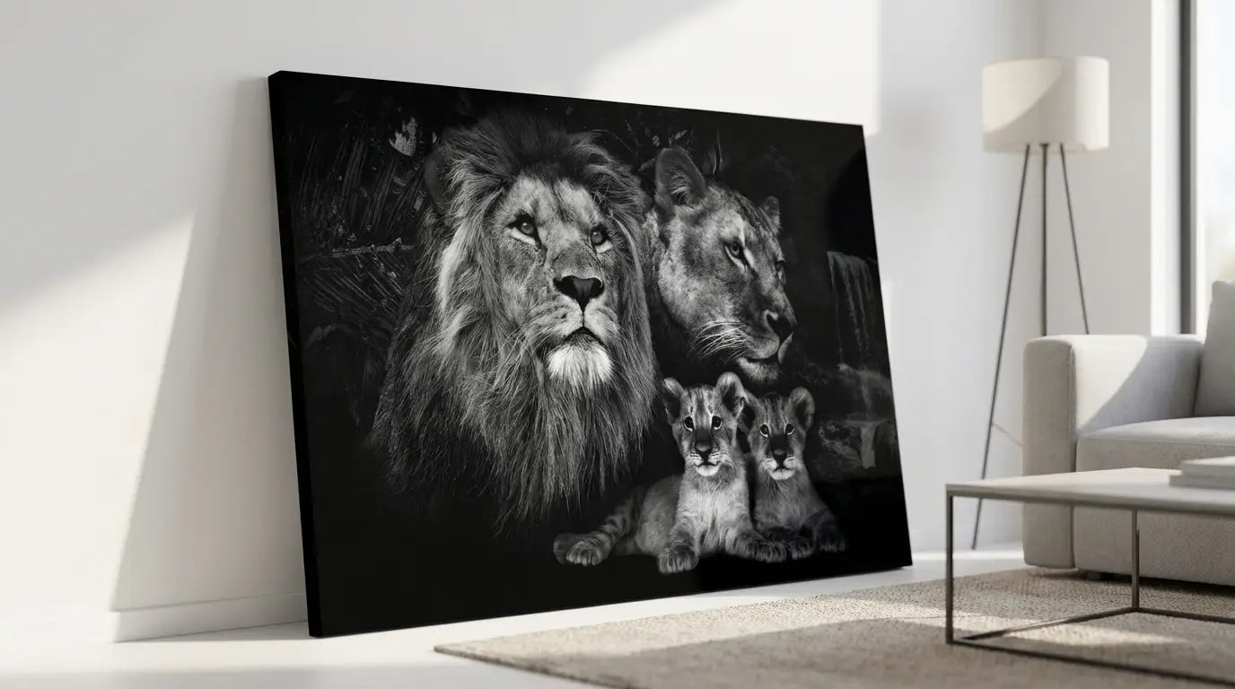 vægkunst : Sort-hvid vægkunst med familien