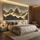 tableau montagne abstrait moderne panoramique lumière dorée