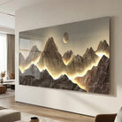 tableau montagne moderne avec lumière dorée design intérieur
