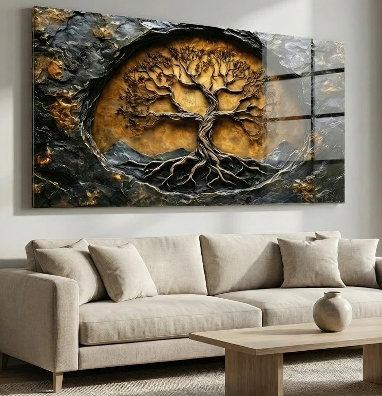 tableau mural arbre de vie noir et or
