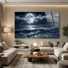 tableau océan moderne ambiance nuit éclairée par la lune