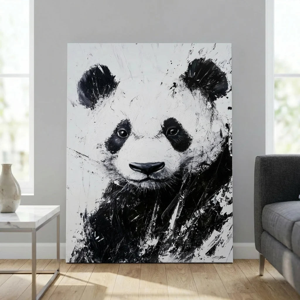 tableau panda artistique noir et blanc toile design