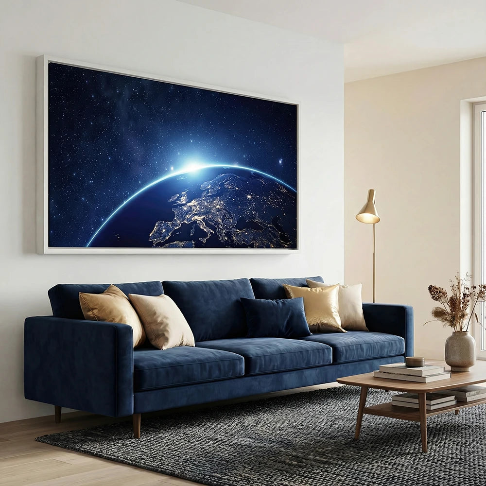 tableau planète terre europe depuis l’espace art mural moderne