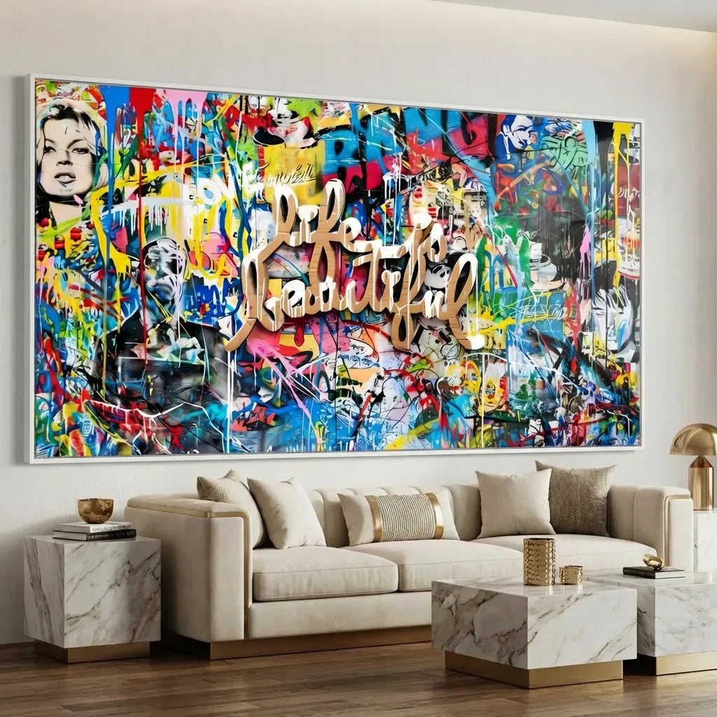 tableau street art life beautiful coloré moderne