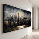 tableau ville nocturne noir et or peinture artistique