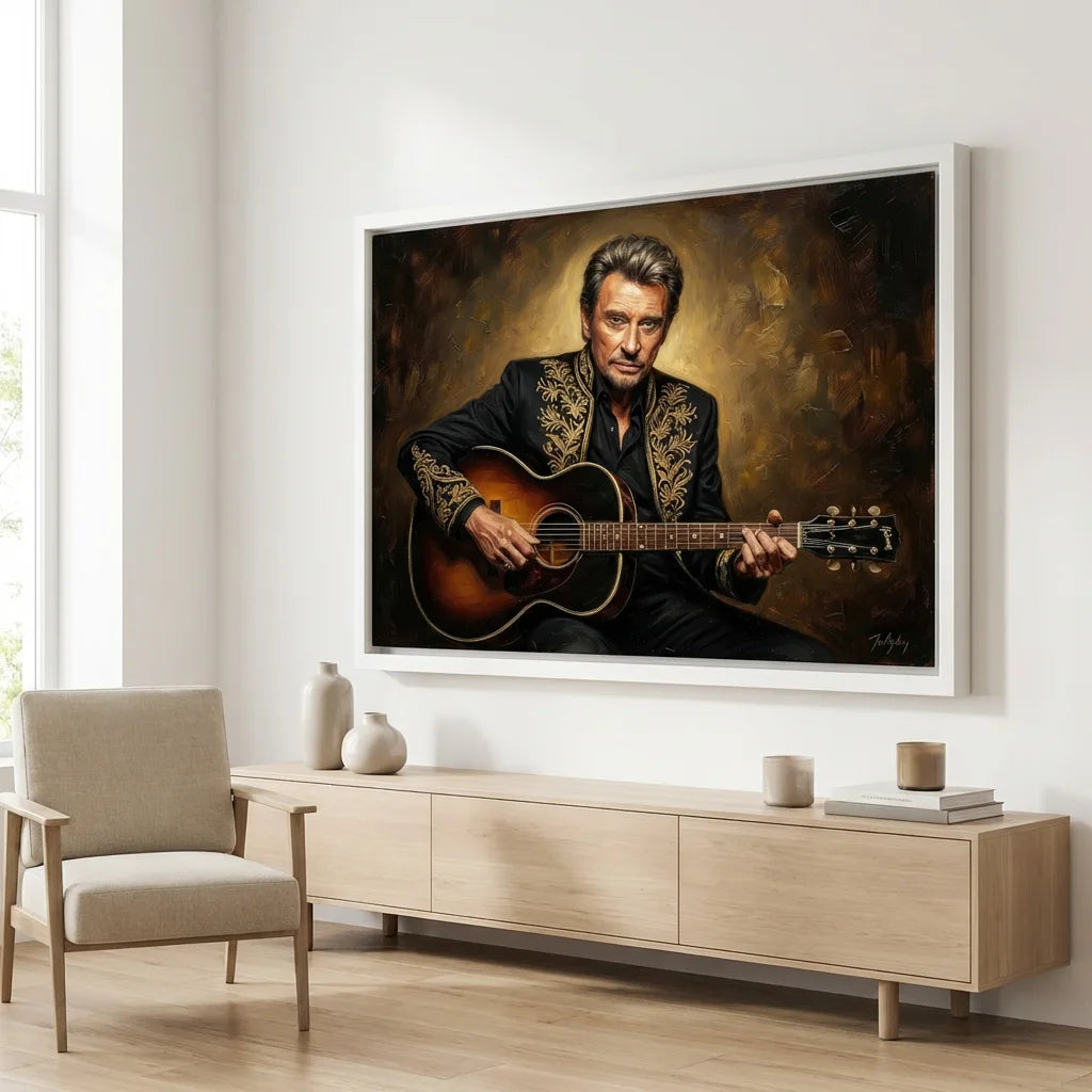 tableau johnny hallyday cadre blanc contemporain