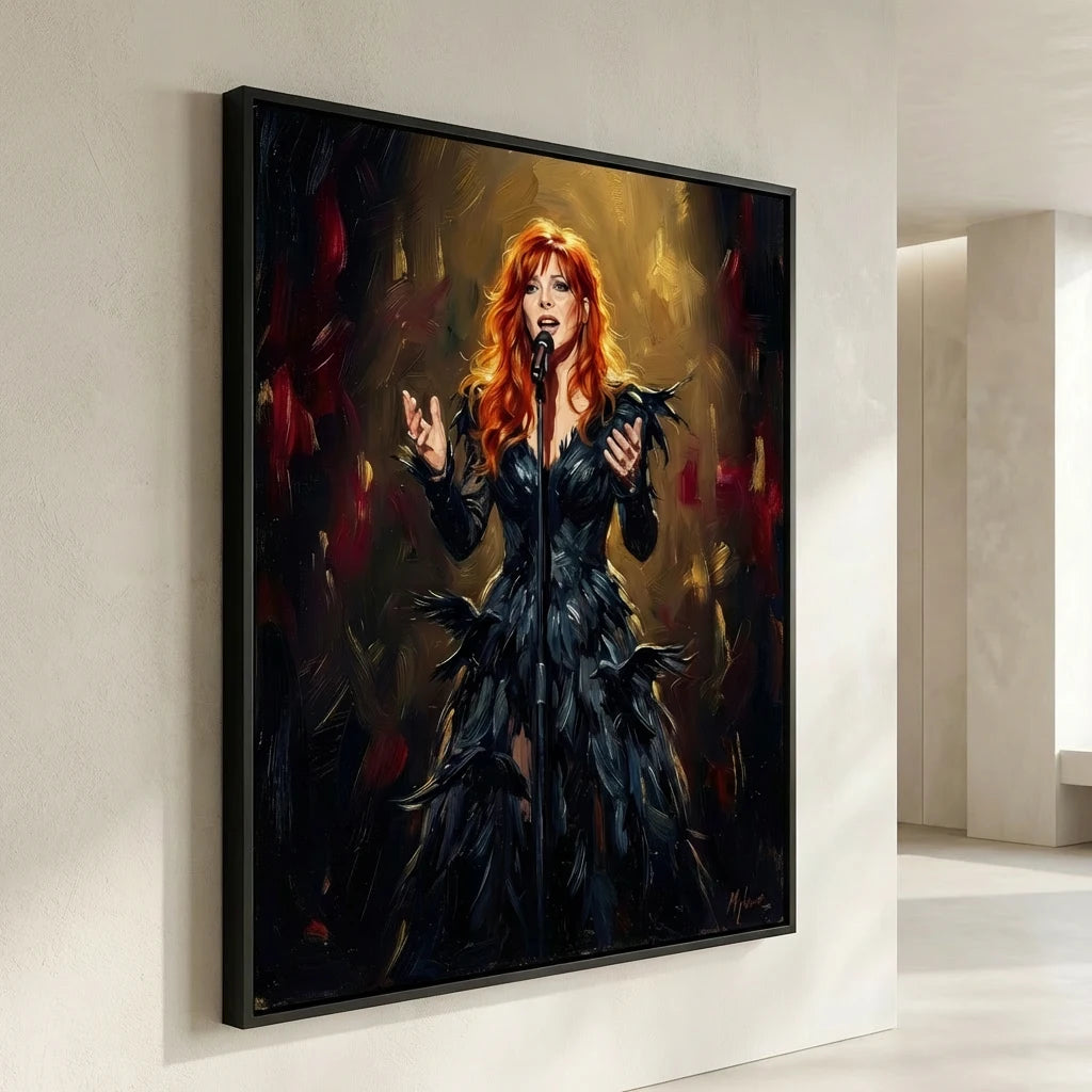 tableau mylene farmer cadre noir flottant moderne