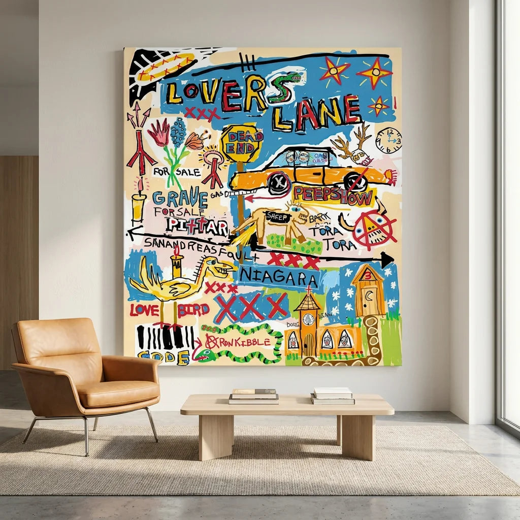 Tableau Basquiat Rêves Urbains - 40x60cm / Toile tendue sur châssis - Tableau Basquiat