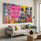 Tableau Street Art Love is all we Need - 80x40cm / Toile tendue sur châssis - Tableau Street Art