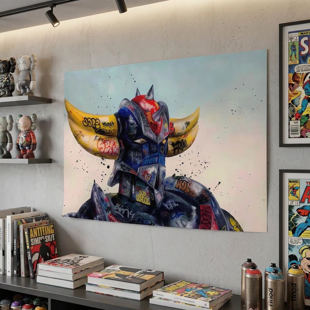 Œuvre murale Goldorak style street art pour déco geek