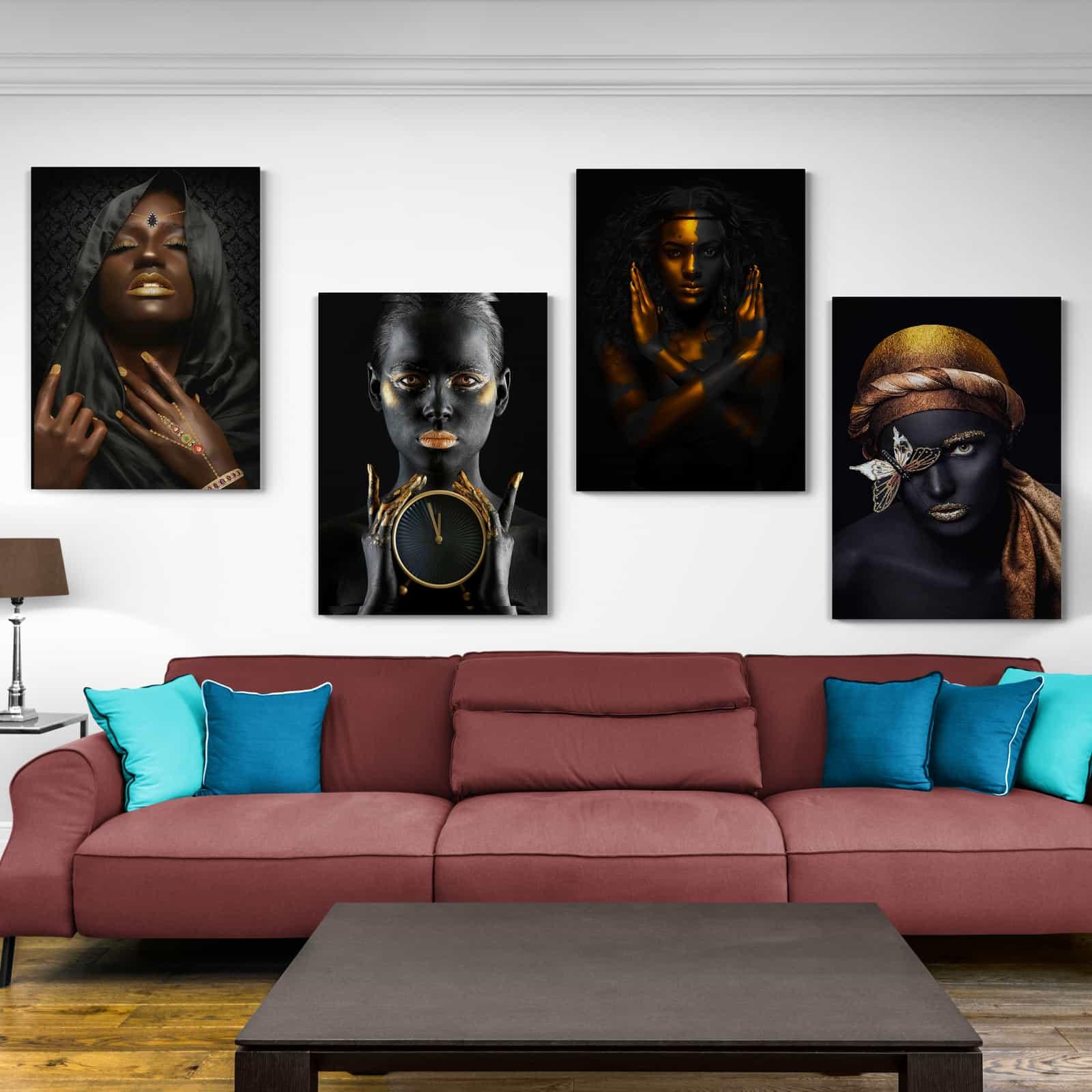 Tableau Afrique Noir et Or Collections 6 Pièces - Montableaudeco