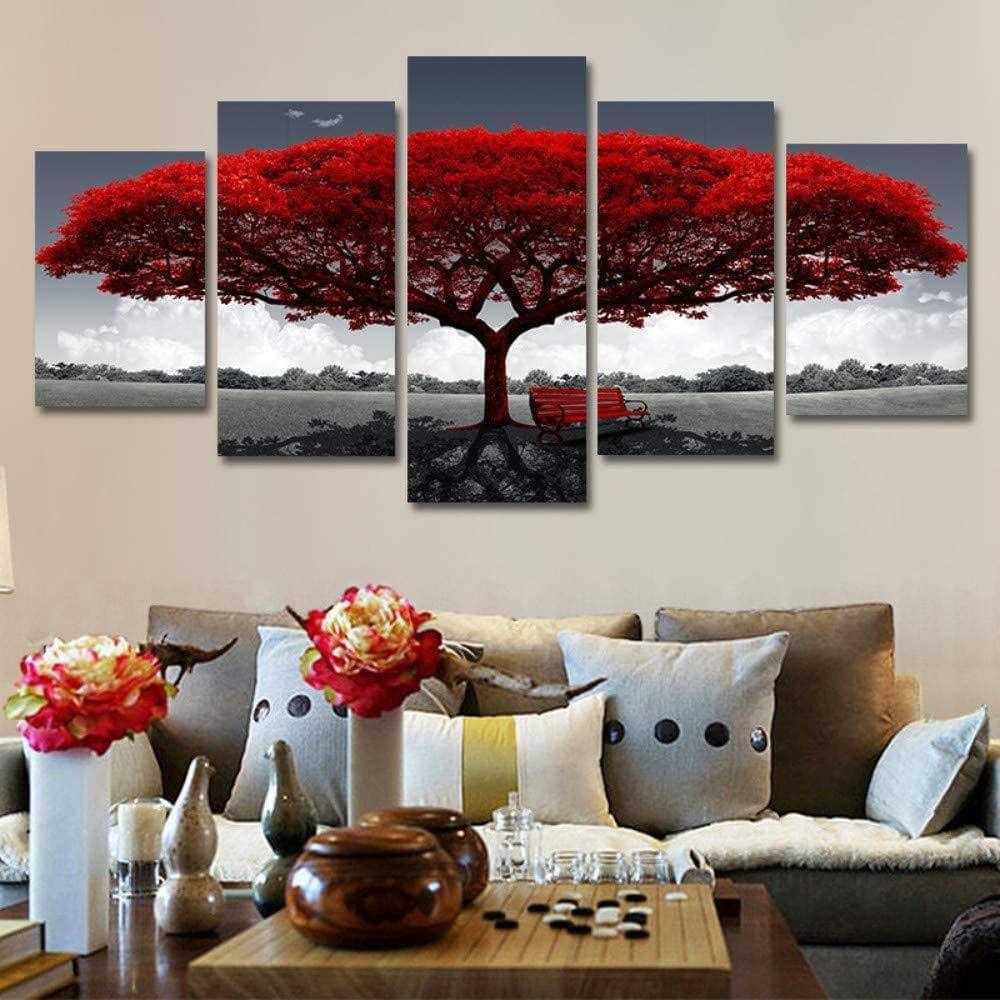 Tableau Arbre Rouge 5 Panneaux - Montableaudeco