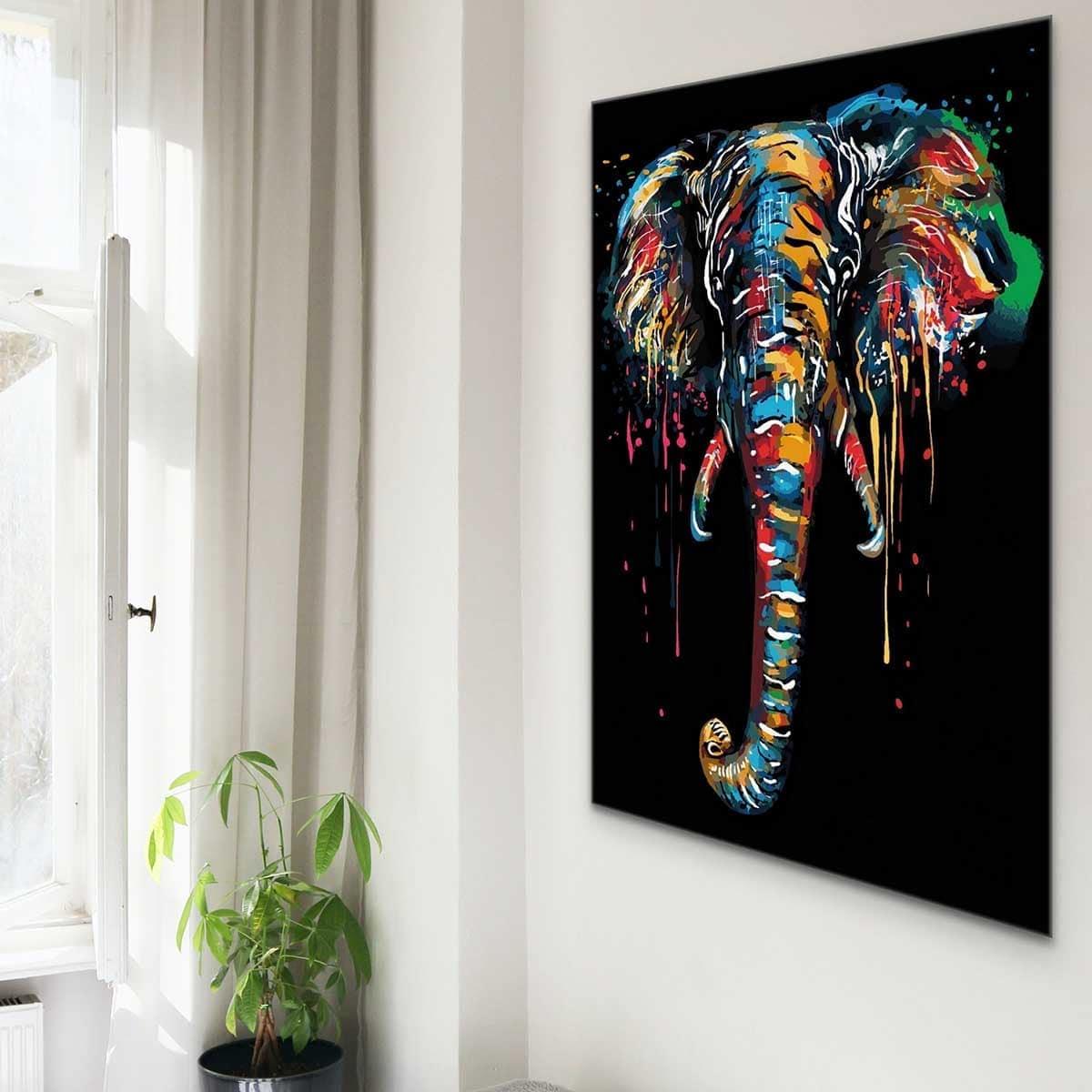 Tableau Eléphant Noir et Couleur - Montableaudeco