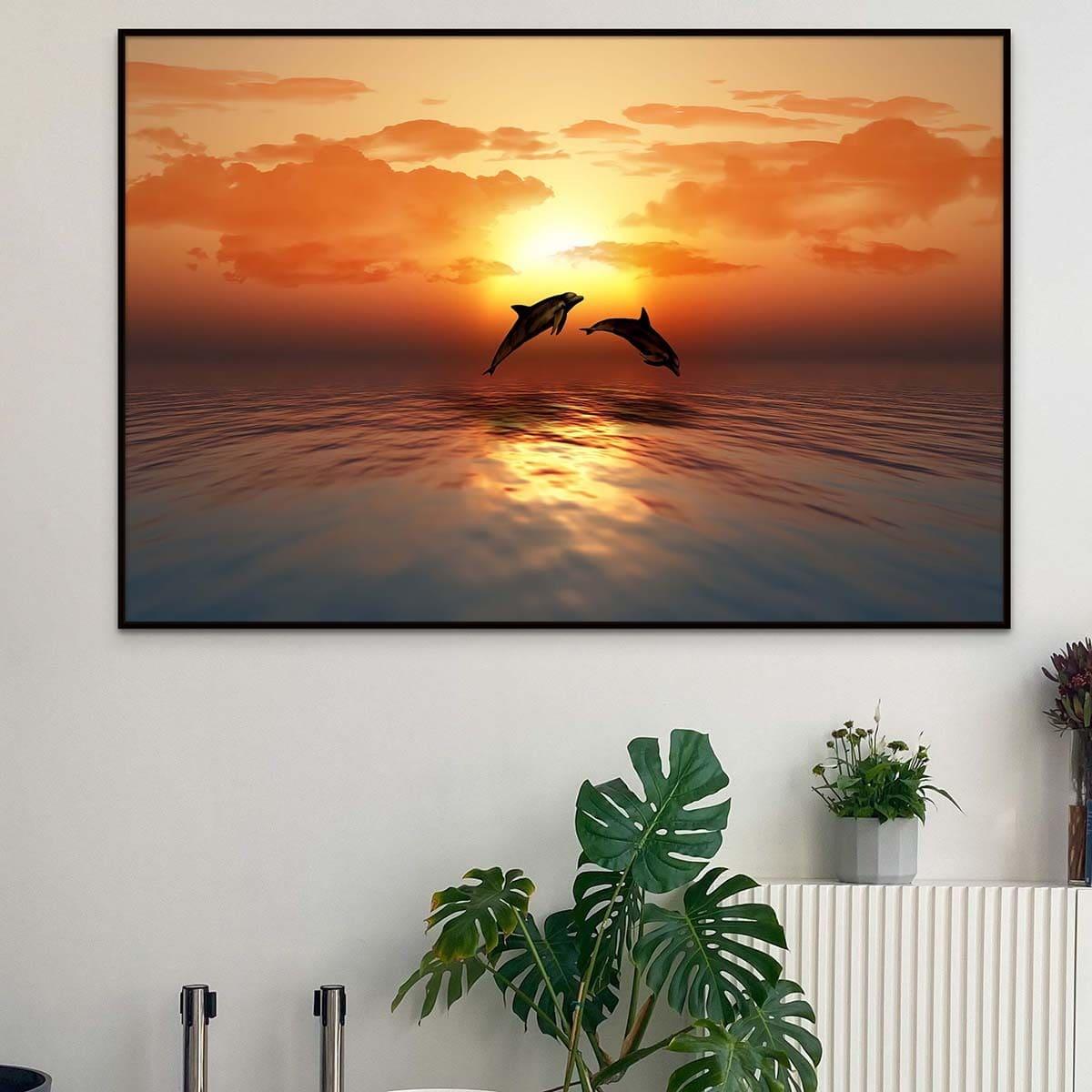 Tableau Les Dauphins Coucher de Soleil - Montableaudeco