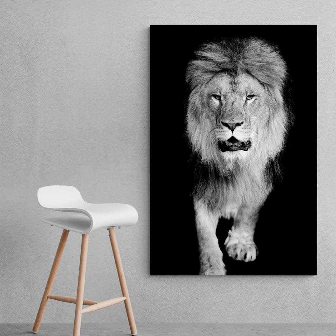 Tableau Lion Noir et Blanc La Marche - Montableaudeco