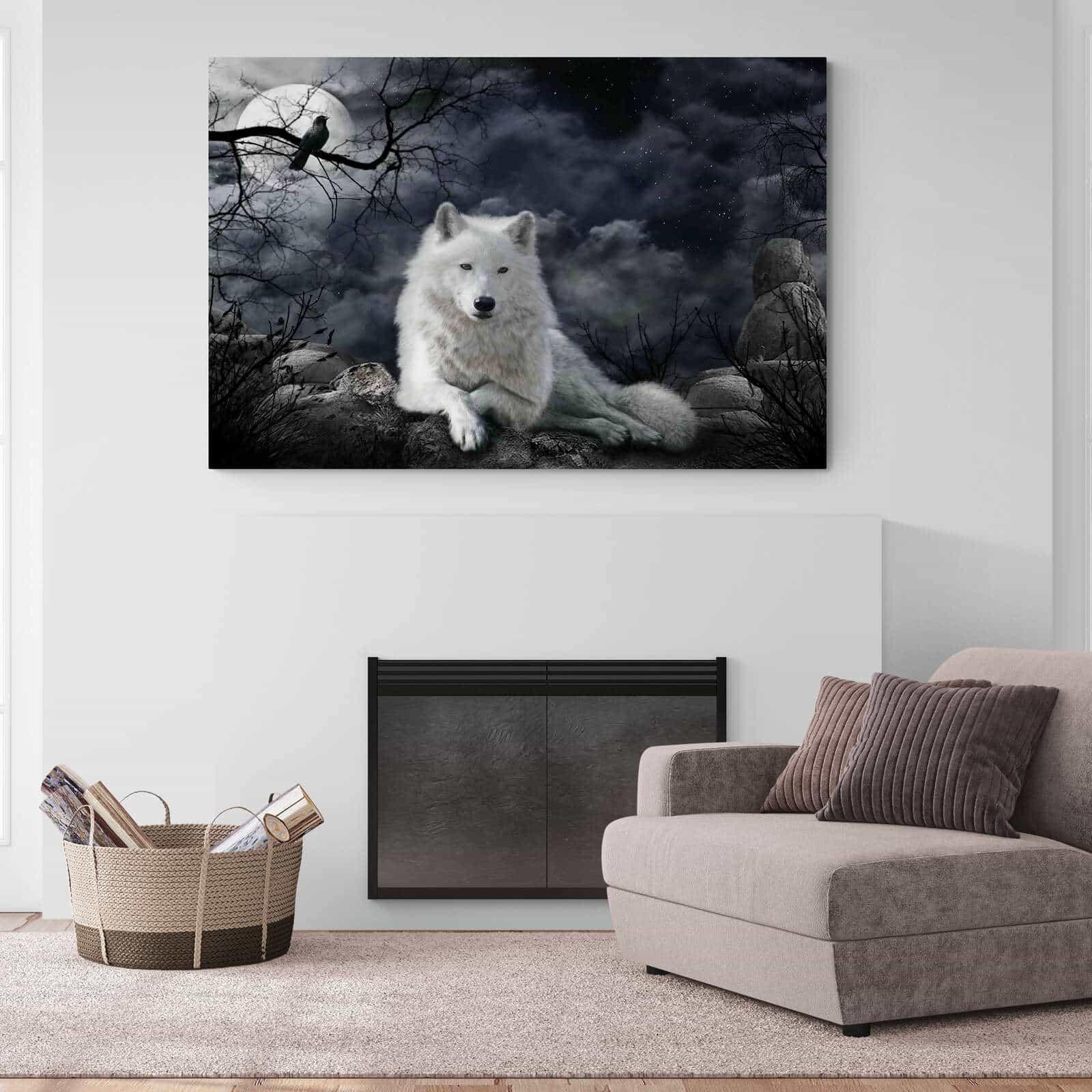 Tableau Loup Blanc et la Lune - Montableaudeco