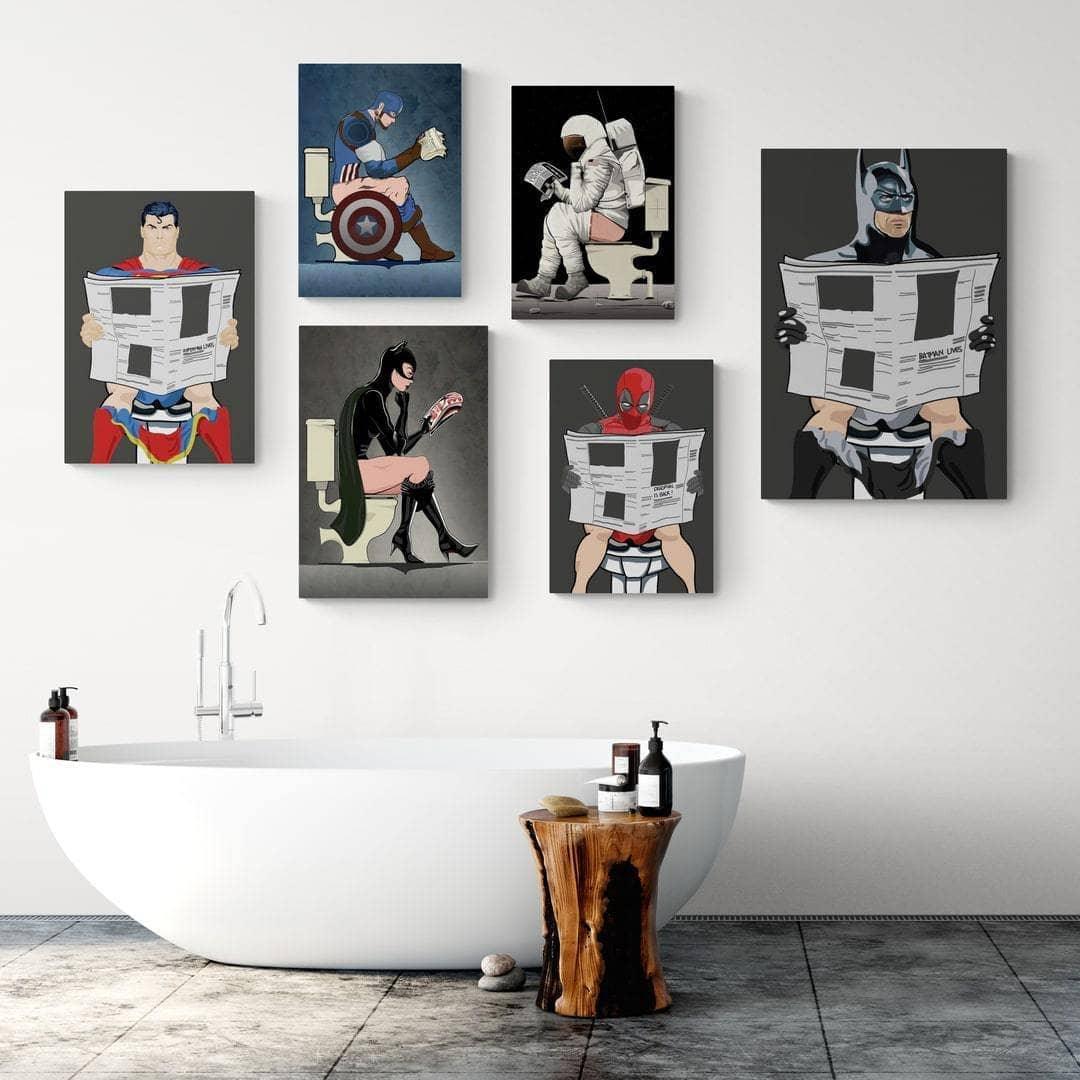 Tableau Marvel Dc Comics Les Héros aux Toilettes - Montableaudeco