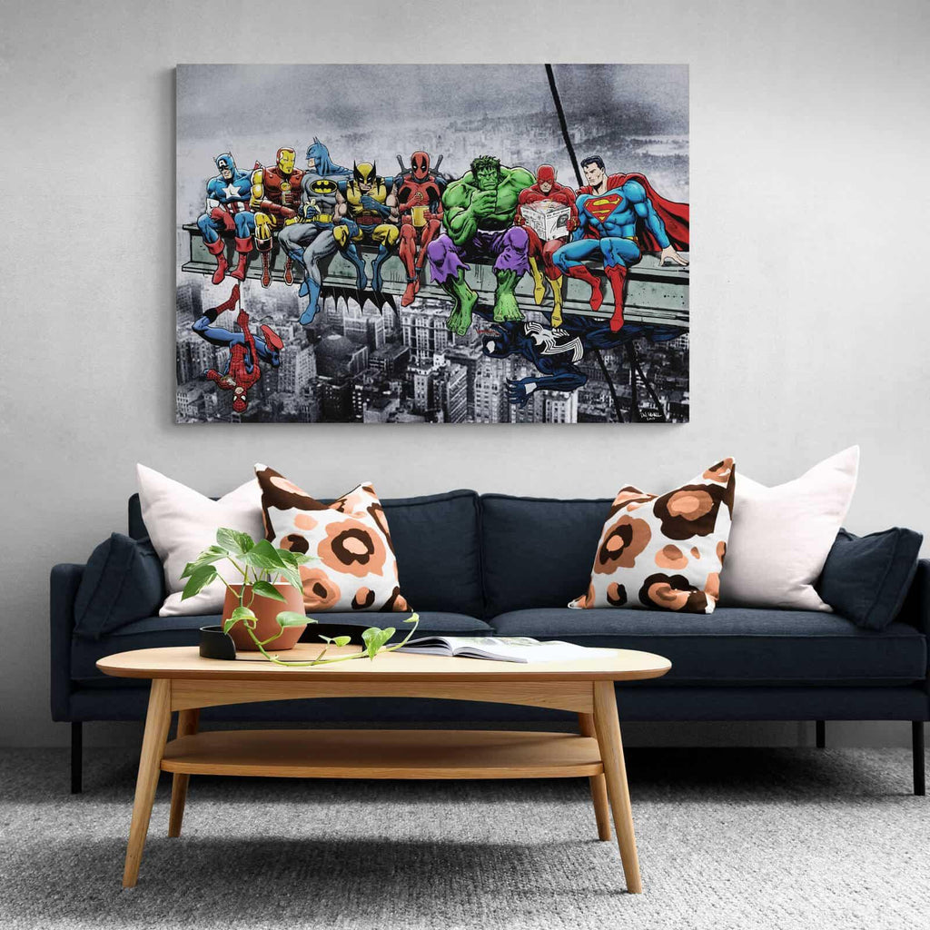 Reproduction sur toile encadrée de personnages de super-héros Marvel -  Décoration murale - 30 x 20 cm - Profondeur : 18 mm