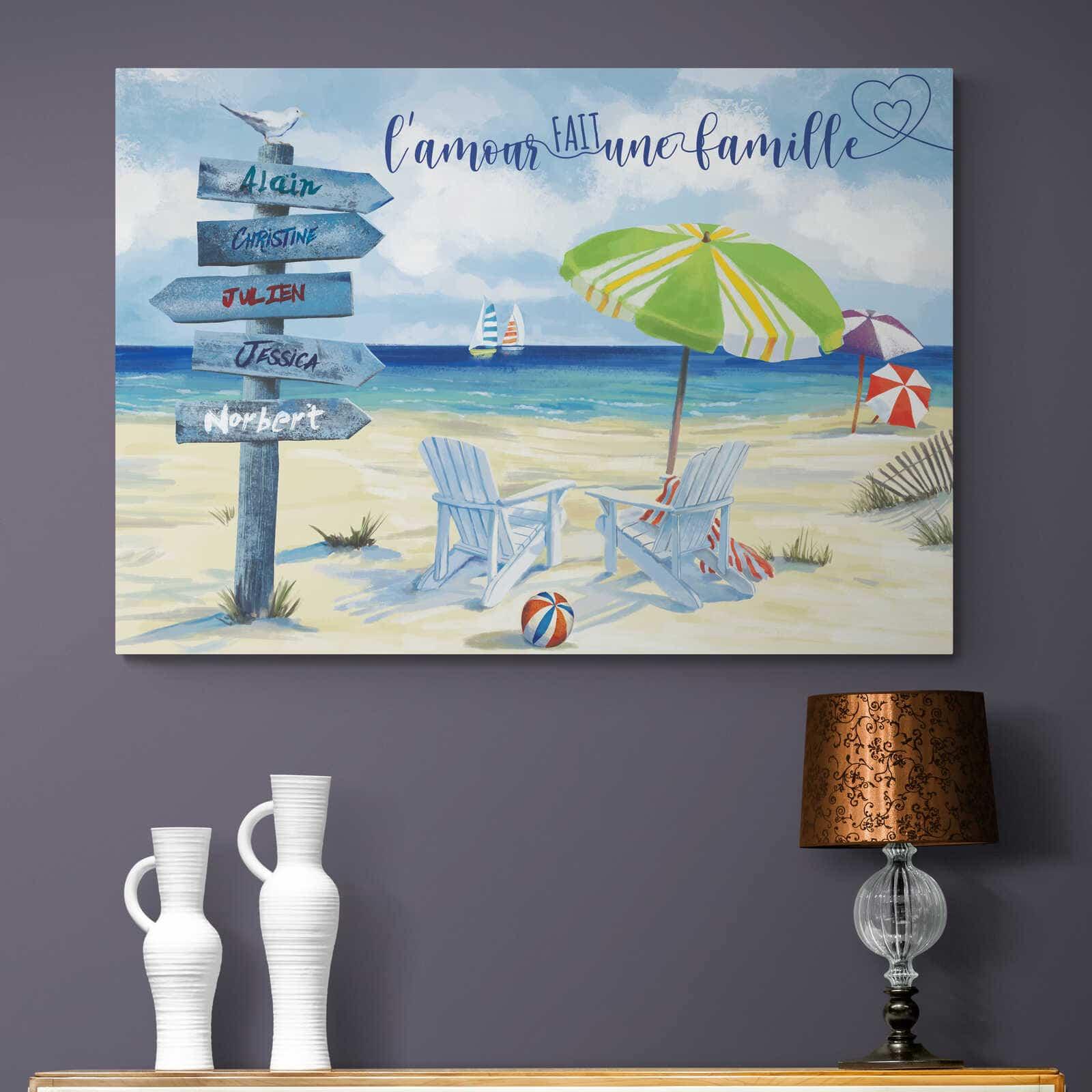 Tableau Personnalisé Prénoms Famille Plage - Montableaudeco