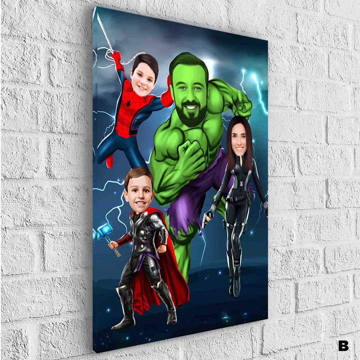 Tableau Personnalisé Super Héros Marvel Famille 4 personnages - Montableaudeco