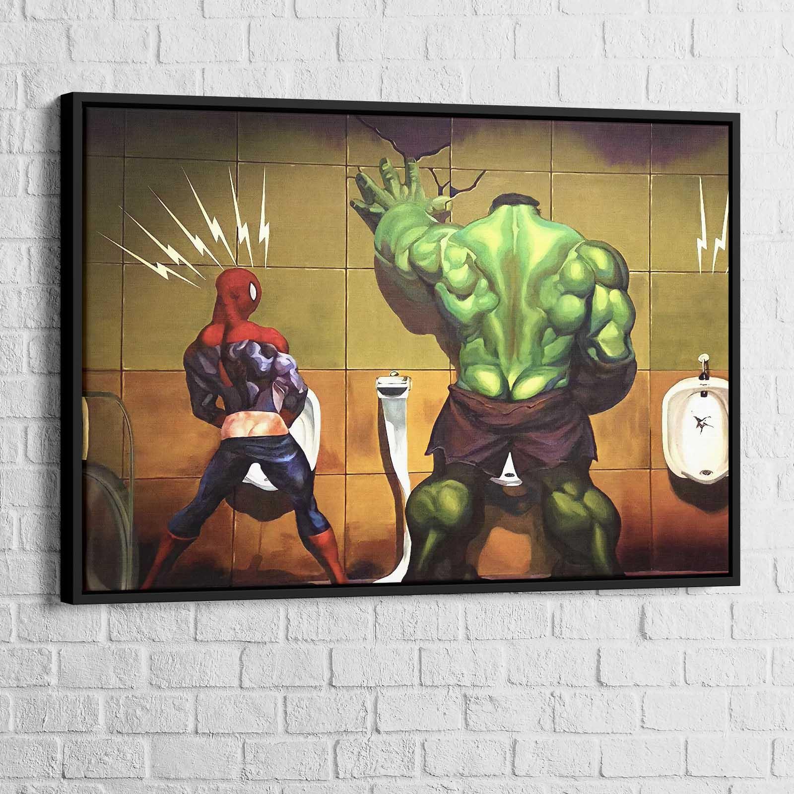 Tableau Spiderman Hulk Aux Toilettes - Montableaudeco