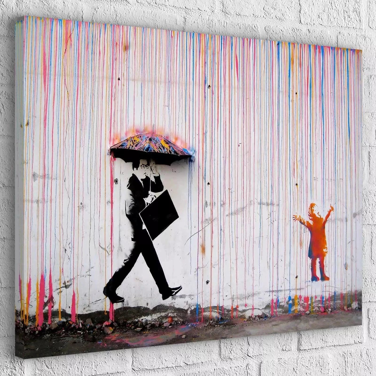 Tableau Street Art Banksy Umbrella Rain