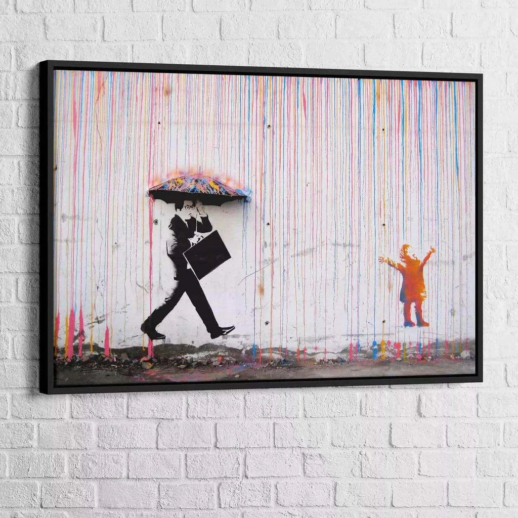 Tableau Street Art Banksy Umbrella Rain - Montableaudeco